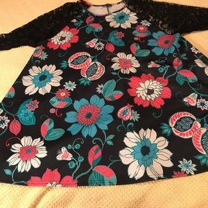 Lace sleeve trapeze scuba material dress.